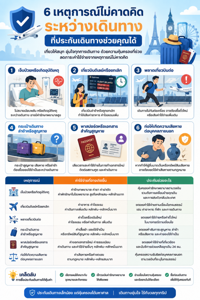 6 เหตุการ์ไม่คาดคิดระหว่างเดินทางที่ประกันเดินทางช่วยได้